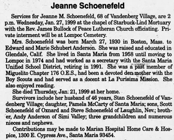 Obituary for Jeanne M. Schoenefeld (Aged 68)